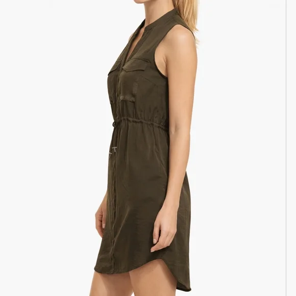 NEW H&M Green Khaki Dress Size 4 Utility Lightweight Silk Summer Casual - Picture 2 of 14